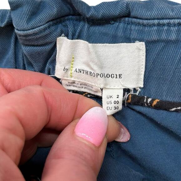 Anthropologie Pants Women’s O Teal Ellie Embroidered Belted Barrel Leg Utility - Picture 3 of 13